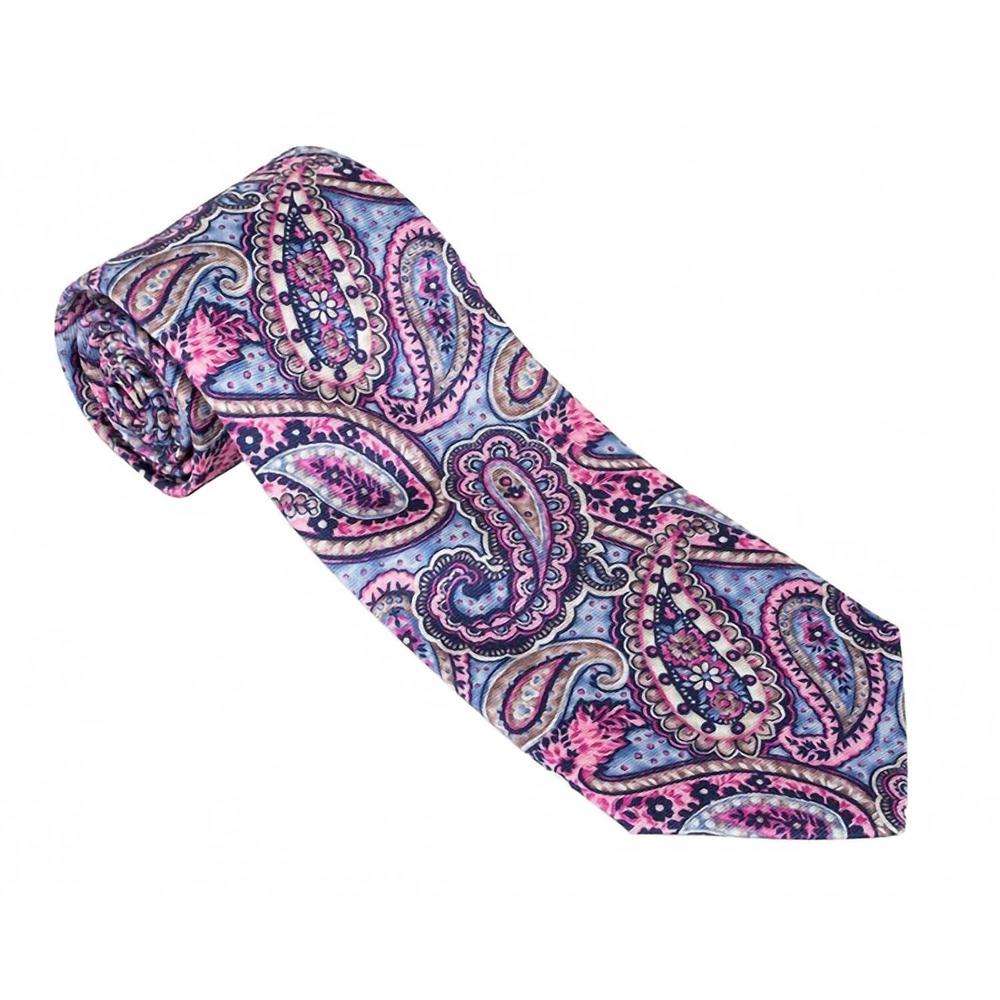 NEW R. HANAUER men's bernadette paisley necktie in blue/fuchsia